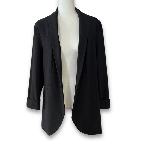 Simply Styled By Sears Solid Black Blazer With Rolled Cuffs Business Casual Sz L - Picture 1 of 13